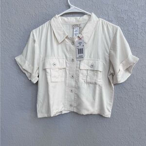 L*Space Off-White Button-Up Linen Blend Crop top size XS